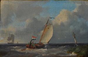 Gjselman Warner 1827-1862,Sailing vessels in a calm and a Dutch fishing smac,Mallams GB 2015-10-07