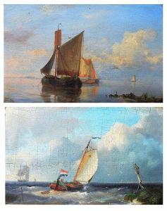 Gjselman Warner 1827-1862,Sailing vessels in a calm and a Dutch fishing smac,Mallams GB 2016-03-09