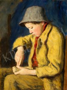 GLATZ Oszkar 1872-1958,Young Boy in a Hat,1946,Kieselbach HU 2023-12-17