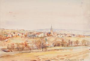 GLAUBACHER Franz 1896-1974,Blick auf Leonding bei Linz,1950,Palais Dorotheum AT 2022-11-08