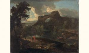 GLAUBER Johannes 1646-1726,Paysage de rivière avec un arc naturel,Robert FR 2005-06-10