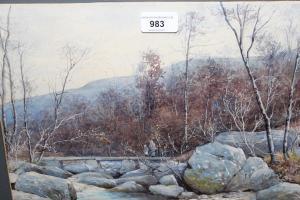GLAZIER Richard 1800-1900,figures on a stone bridge in an Autumn lan,1885,Lawrences of Bletchingley 2021-07-20