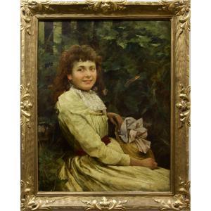GLENDENING Jnr. Alfred,PORTRAIT OF A YOUNG GIRL IN A YELLOW DRESS,1892,Waddington's 2024-03-07
