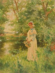 GLENDENING Jnr. Alfred,Woman Holding a Basket of Spring Flowers,1904,Rachel Davis 2024-03-23