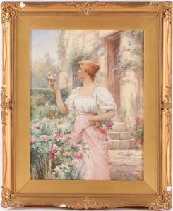 GLENDENNING Alfred Augustus 1840-1910,a lady collecting garden flowers in,1900,Dawson's Auctioneers 2021-08-26