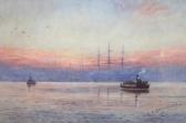 GLENNIE G.E,A steam ship and further shipping in quiet waters at sunset,1914,Mallams GB 2012-10-03
