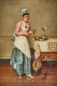 GLIBERT Albert 1832-1917,Jeune femme préparant un bouquet de roses,1873,Mercier & Cie FR 2020-11-29