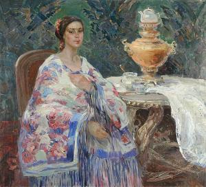 GLINOV Anatoli 1917-1997,Young Ukrainian Woman with the Samovar,Trinity Fine Arts, LLC US 2009-05-30