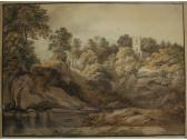 GLOVER John 1767-1849,A WOODED COUNTRY POOL BY A CHURCH,Lawrences GB 2009-01-23