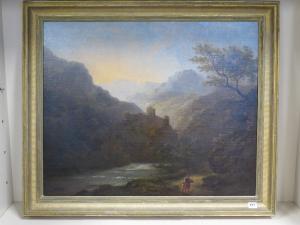 GLOVER John 1945,mountainous landscape with a castle and travellers,Willingham GB 2019-01-05