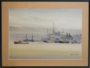 GLOVER Sybil Mullen 1908-1995,Boats in a harbour,Keys GB 2020-11-26