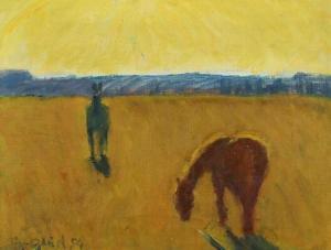 Glud Jørgen 1913-2003,Grazing horses in sunlight,Bruun Rasmussen DK 2020-05-26