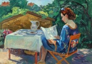 GLUD Wilfred Peter 1872-1946,Reading lady in a summer garden,Bruun Rasmussen DK 2020-05-26