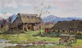 GLUSCHKOV Boris Pavlovich 1918-1981,Landscape with barns,1957,Auktionshaus Dr. Fischer DE 2017-04-05