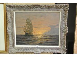 GLUSING Francis 1886-1957,marine scene at sunset with three masted sailing v,Wotton GB 2014-05-20