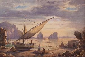 GMELIN Johann Georg 1810-1854,Pescatori sulla spiaggia,1839,Blindarte IT 2018-12-01