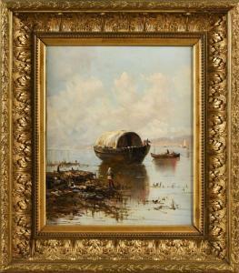 GODCHAUX Alfred 1835-1895,Embarcations de pêcheurs dans un paysage lacus,Hotel des ventes Giraudeau 2024-03-02