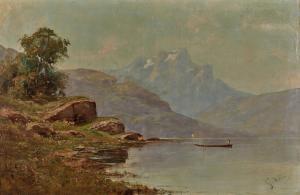 GODCHAUX Emile 1860-1938,Paysage de lac animé,Neret-Minet FR 2024-03-29