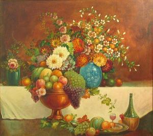 goddard Frederick Gale 1858-1938,Still life with flowers, a fruit bowl andwine,Bonhams GB 2010-01-24