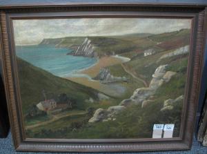 GODDARD Walter W 1906,coastal scene with rocky outcrop and cottages,Peter Francis GB 2019-12-18