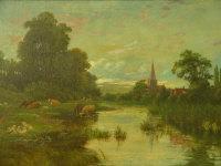 GODDARD Walter W 1906,English river landscape with cattle watering a,1921,Peter Francis 2012-03-27