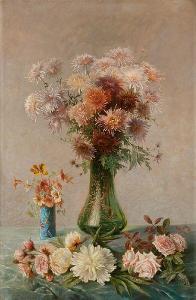 GODENNE Jean Julien 1830-1926,Chrysanthèmes et roses,Horta BE 2018-10-15