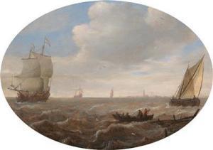 GODERIS Hans 1625-1643,Ships and a rowing boat in coastal waters,1624,Palais Dorotheum AT 2017-04-25