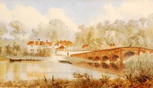 GODFREY H 1800-1800,study of a river bridge with buildings to the dis,Fieldings Auctioneers Limited 2012-07-28