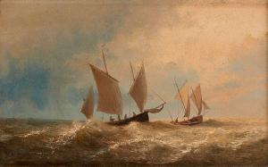 GODINAU Jacobus Ludovicus 1811-1873,Bateaux de pêche au coucher du soleil,Horta BE 2020-02-17