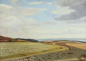 GODTFREDSEN Charles,Landscape across open fields and the sea,1921,Bruun Rasmussen 2023-11-06