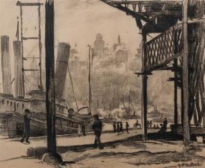 GOETSCH Gustave F 1877-1969,N.Y. Harbor - Lower East Side,Hindman US 2014-11-21