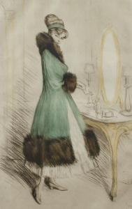 GOETZE Otto 1868-1931,Dame am Spiegelelegant gekleidete Dame vor einem T,1920,Mehlis DE 2021-08-26