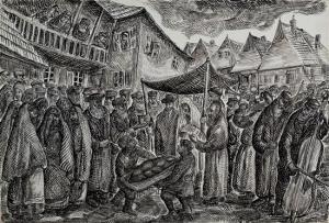 GOLDBERG Chaïm 1917-2004,Jewish Wedding in the shtetl,1965,Matsa IL 2012-10-11