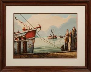 GOLDEN Rolland 1931-2019,Dock with Shrimp Boats,1961,Neal Auction Company US 2022-01-29