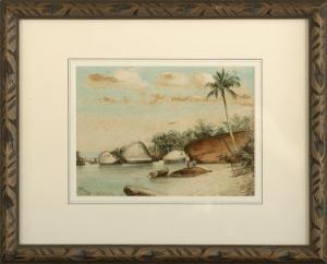 GOLDSCHMIDT Henrique,Two Men and a Boat Moored on a Tropical Beach,New Orleans Auction 2010-03-27