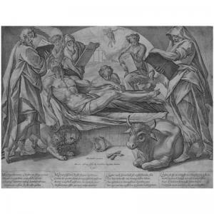 GOLTZIUS Hendrik,THE DEAD CHRIST AND THE FOUR EVANGELISTS (HOLL. 29,1583,Sotheby's 2008-10-02