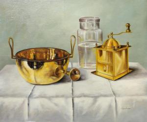GOMBAR Andras 1946,Brass Coffee Grinder and Bowl Still Life,1965,Ro Gallery US 2023-01-01