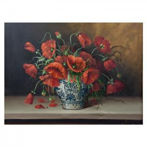 GOMEZ,Bouquet de amapolas en jarrón de talavera,Morton Subastas MX 2020-03-14