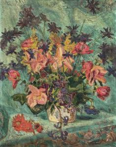 GONDOUIN Emmanuel,Grand bouquet de fleurs dans un vase sur une conso,1905,Gautier-Goxe-Belaisch, Enghien Hotel des ventes 2023-11-19