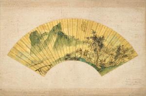 GONG Qian 1573-1620,Une scène montagne aux abords d'une rivière inclua,Aguttes FR 2020-06-23