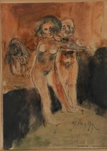 GONGORA Leonel 1932-1999,Standing Nude Couple with Dog,1963,Skinner US 2023-05-02