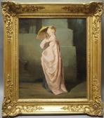 GONTIER Louis 1800-1900,Portrait d'une jeune fille au serin à la robe rose,Sadde FR 2018-12-12