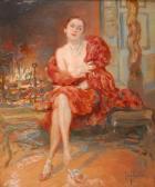 GONZALES DE LA PENA José 1887-1961,Jeune femme près du feu de bois,Brussels Art Auction 2018-10-09