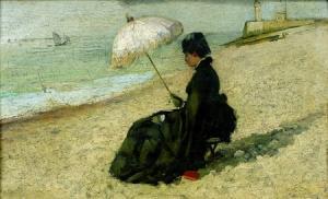 GONZALES Eva 1849-1883,Jeune femme à l'ombrelle sur une plage,Tajan FR 2007-10-19