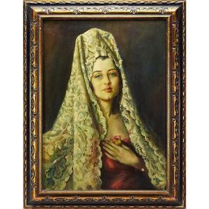 GONZALEZ CAMARENA JORGE 1908-1980,SPANISH LADY IN A LACE VEIL,1930,Waddington's CA 2013-03-14