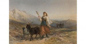 GOODALL Walter 1830-1889,Shepherdess with goats on a mountain pass,1870,Mallams GB 2021-03-10