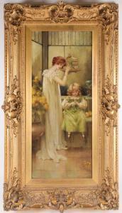 GOODMAN Maude Scanes 1860-1938,mother and child with budgerigars,Dawson's Auctioneers GB 2021-04-29