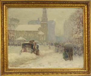 GOODWIN Arthur Clifton,Boston winter scene, Arlington Street church,CRN Auctions 2018-01-14