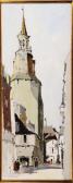 GOODWIN Leslie 1929,Figures in a street, Bruges,Mallams GB 2018-04-09