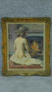 GOODWIN Robin 1909-1997,nude woman sitting on a bed in front of a fire,Criterion GB 2020-09-07